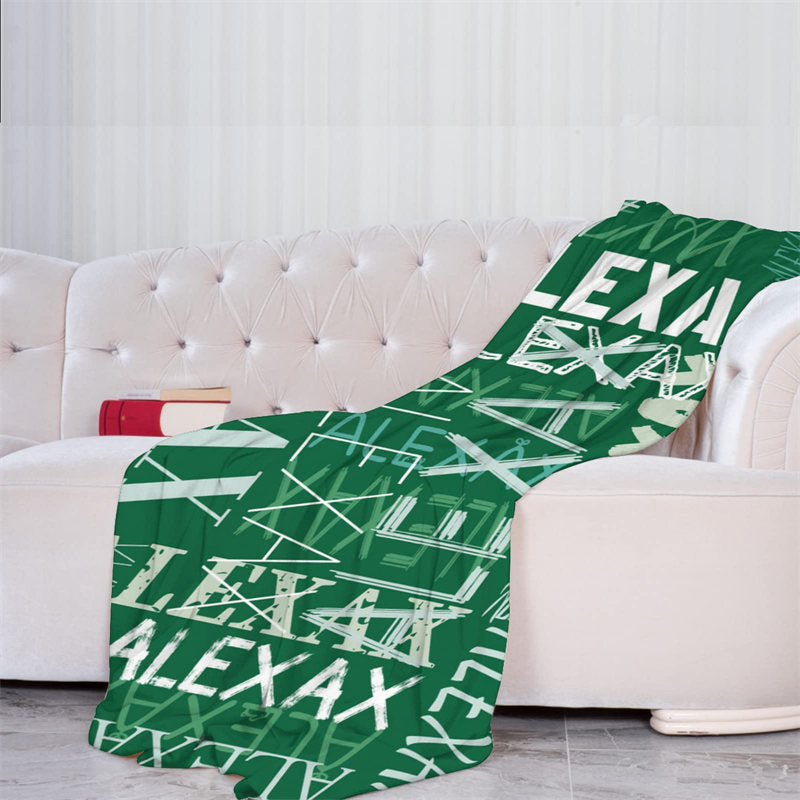 Custom Dark Green Name Soft Blanket Family Souvenir