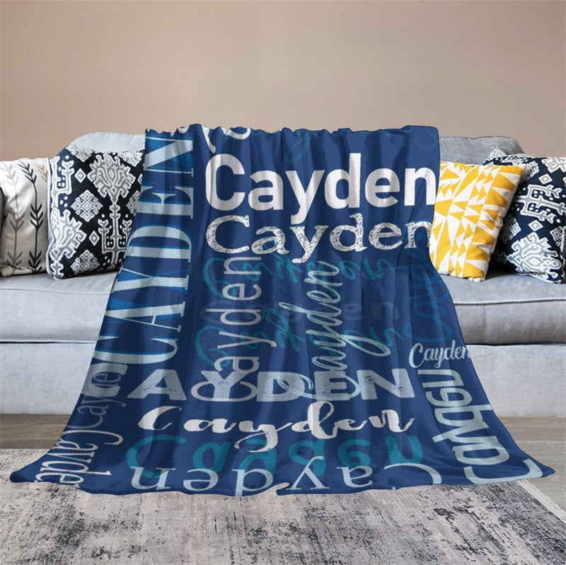 Personalized Name Dark Blue Soft Blanket Kids Gift