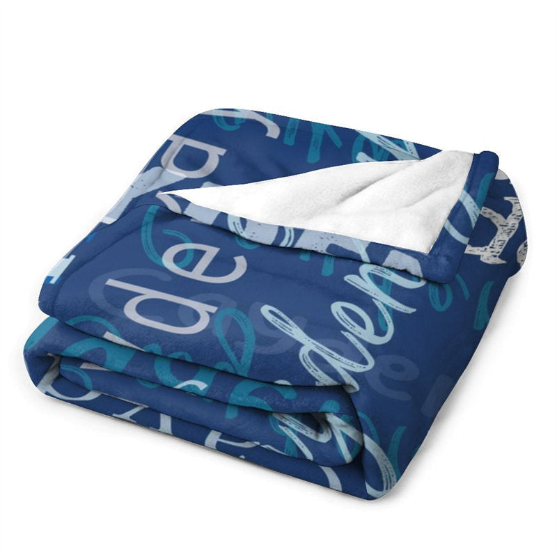 Personalized Name Dark Blue Soft Blanket Kids Gift
