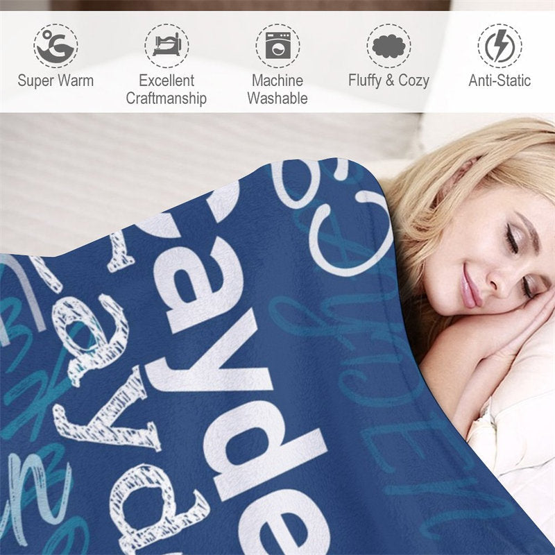 Personalized Name Dark Blue Soft Blanket Kids Gift