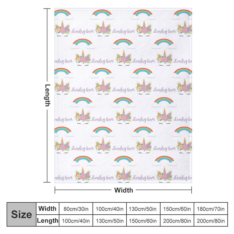 Personalized Name Girls Blanket With Unicorn Rainbow