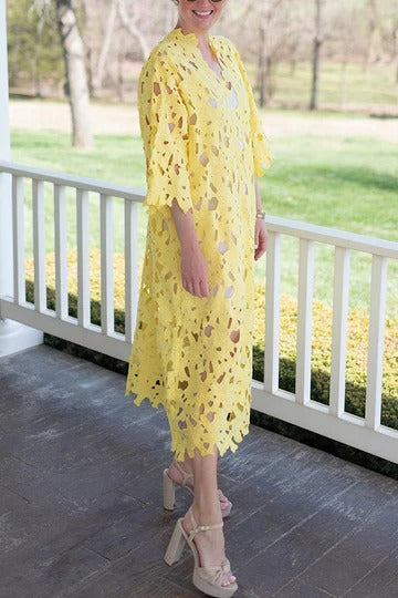 I Belong Here Floral Eyelet Lace Cover Up Beach Midi Dress