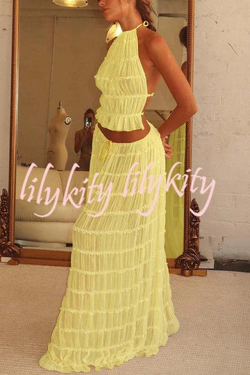 Passion and Romance Pleated Back Elastic Straps Adjustable Halter Tank