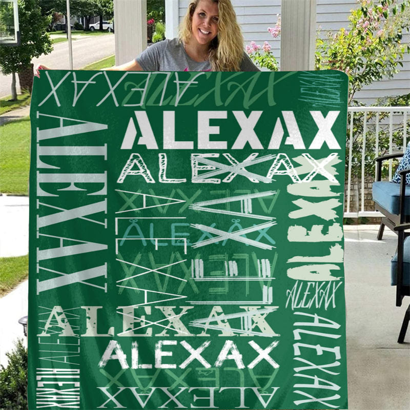 Custom Dark Green Name Soft Blanket Family Souvenir