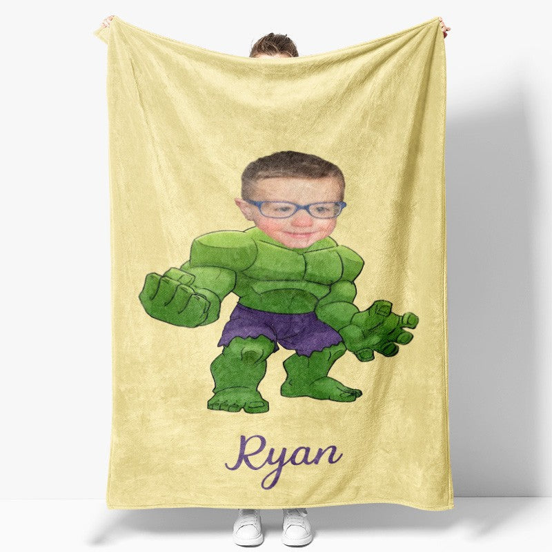 Personalized Green Man Yellow Blanket With Photo