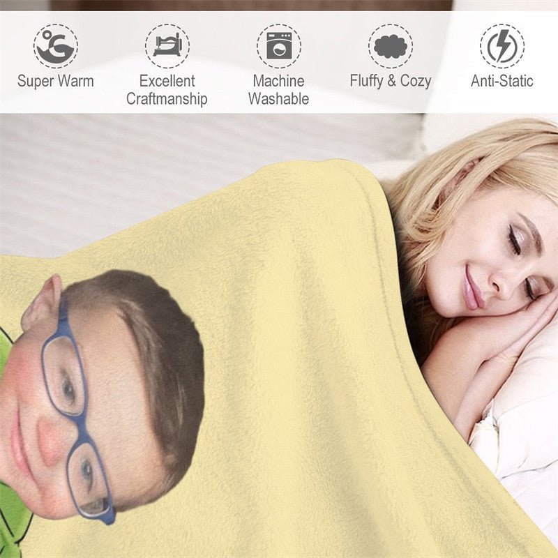 Personalized Green Man Yellow Blanket With Photo