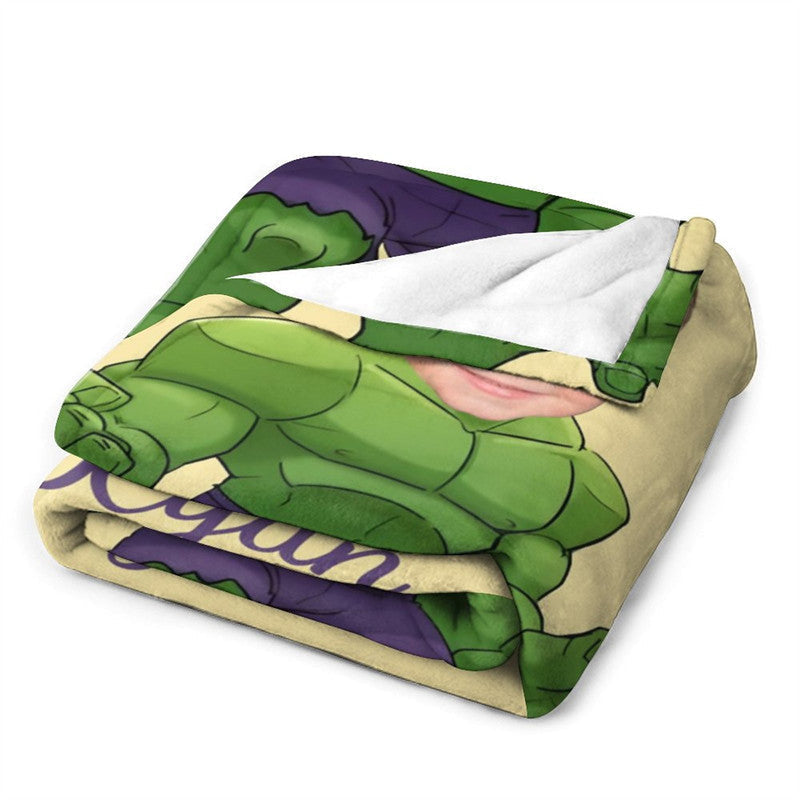 Personalized Green Man Yellow Blanket With Photo