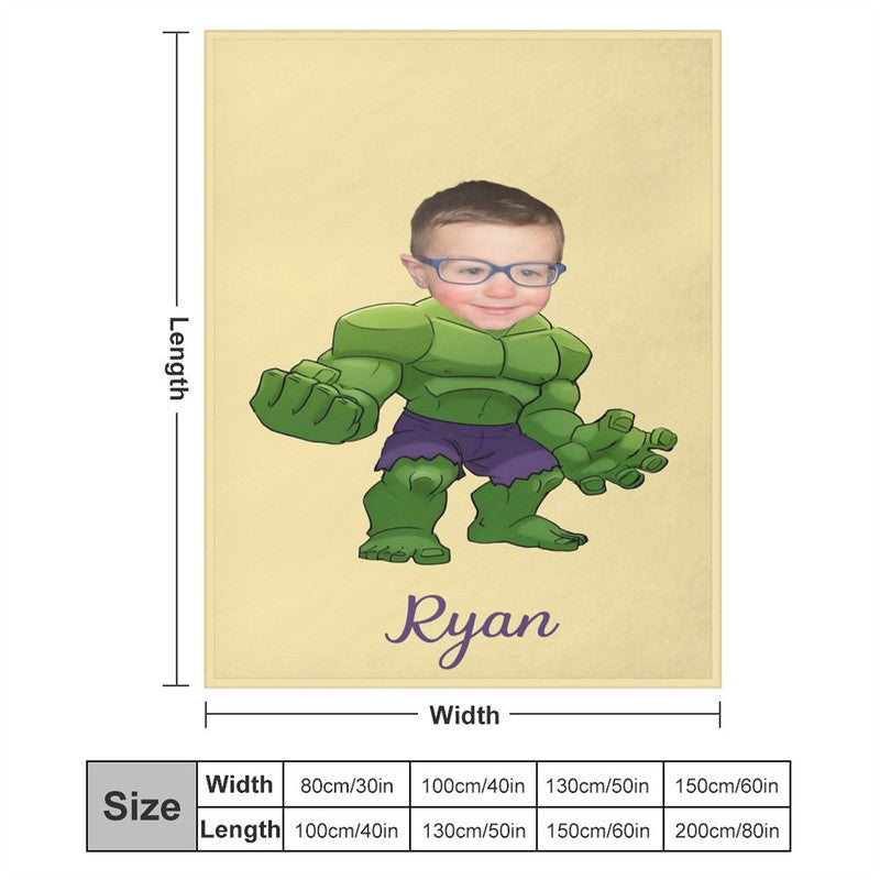 Personalized Green Man Yellow Blanket With Photo