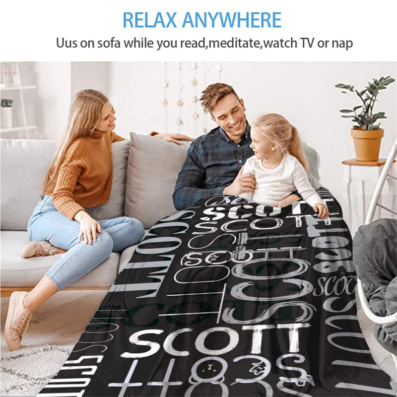 Personalized Name Black Blanket For Adult Kid Gift