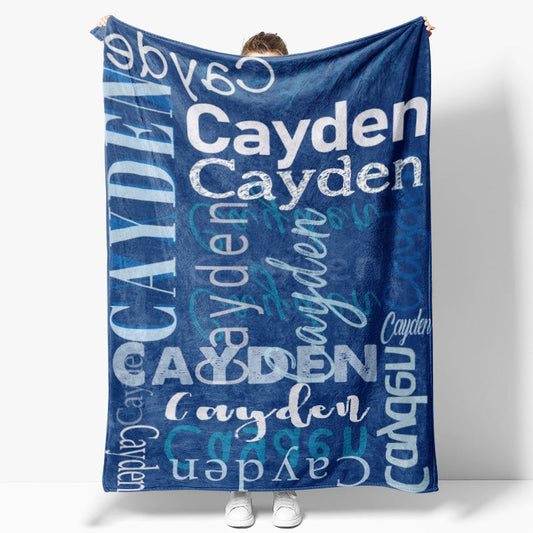 Personalized Name Dark Blue Soft Blanket Kids Gift