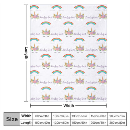 Personalized Name Girls Blanket With Unicorn Rainbow