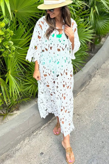 I Belong Here Floral Eyelet Lace Cover Up Beach Midi Dress